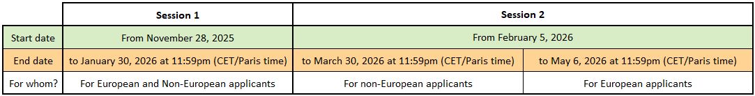 Dates of Application Call 2026